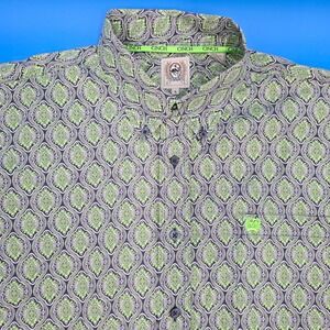 Cinch Men's Large Long Sleeve Western Button Down Shirt Green Geometric Pattern